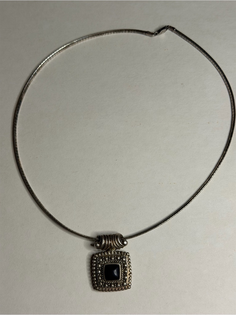 VTG Sterling Silver 925 Onyx Pendant Necklace, Omega Chain, Boho Statement